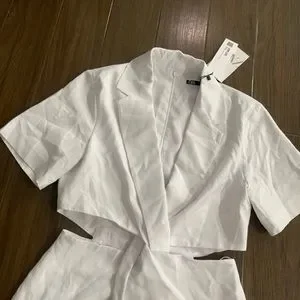 white christmas dresses Zara White Short Sleeve Cutout Twist Front Notch Collar Mini Blazer Wrap  Dress S main image 0